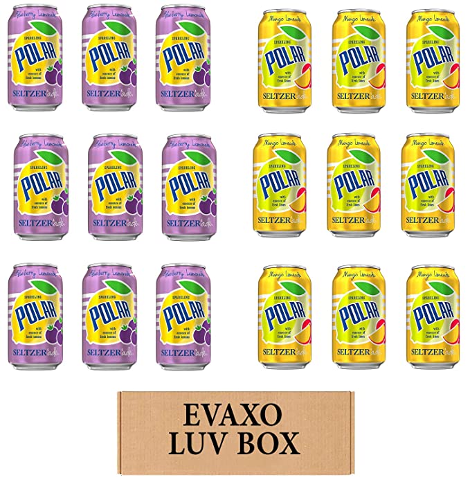LUV BOX - VARIETY POLAR SELTZER WATER , 12oz CANS , PACK OF 18 ,SELTZER'ADE BLUEBERRY LEMONADE , SELTZER'ADE MANGO LEMONADE by evaxo - 301158414665