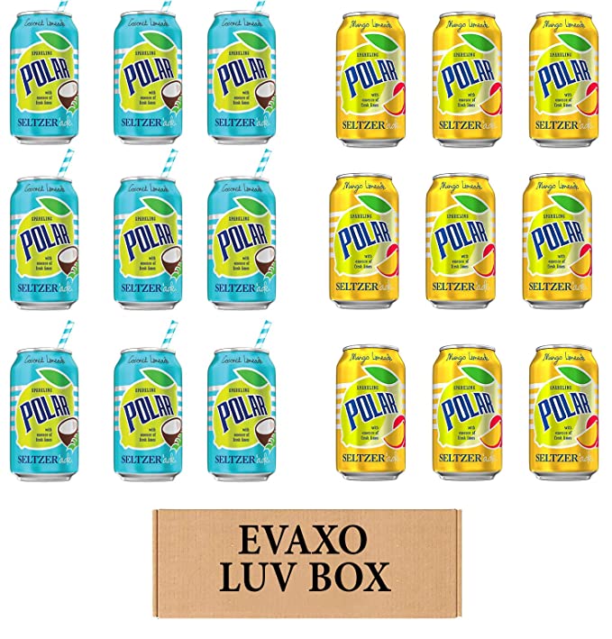LUV BOX - VARIETY POLAR SELTZER WATER , 12oz CANS , PACK OF 18 ,SELTZER'ADE COCONUT LEMONADE , SELTZER'ADE MANGO LEMONADE by evaxo - 301158414696