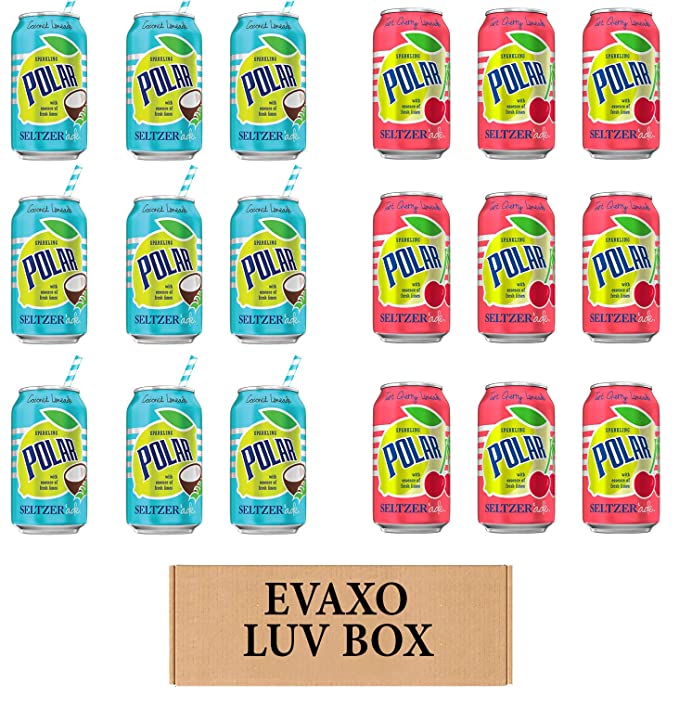 LUV BOX - VARIETY POLAR SELTZER WATER , 12oz CANS , PACK OF 18 ,SELTZER'ADE COCONUT LEMONADE , SELTZER'ADE TART CHERRY LIMONADE by evaxo - 301158414719