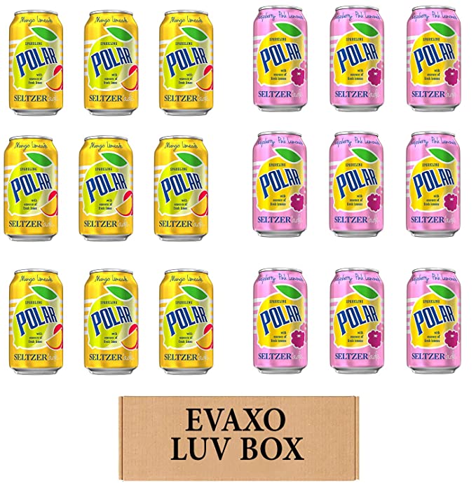 LUV BOX - VARIETY POLAR SELTZER WATER , 12oz CANS , PACK OF 18 ,SELTZER'ADE MANGO LEMONADE , SELTZER'ADE RASPBERRY MANGO LEMONADE by evaxo - 301158414726