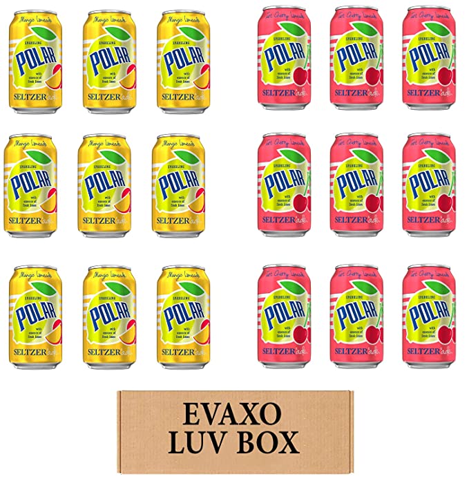 LUV BOX - VARIETY POLAR SELTZER WATER , 12oz CANS , PACK OF 18 ,SELTZER'ADE MANGO LEMONADE , SELTZER'ADE TART CHERRY LIMONADE by evaxo - 301158414733