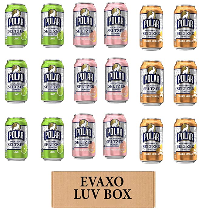  LUV BOX - VARIETY POLAR SELTZER WATER , 12oz CANS , PACK OF 18 , lime , ORANGE VANILLA ,RUBY RED GRAPEFRUIT by evaxo  - 301158414825