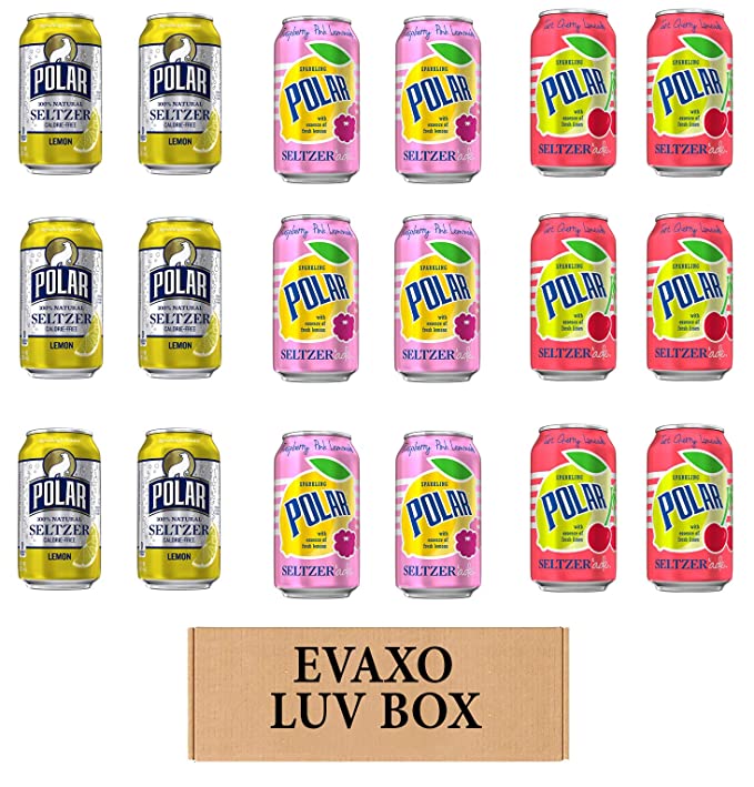  LUV BOX - VARIETY POLAR SELTZER WATER , 12oz CANS , PACK OF 18 , lemon , SELTZER'ADE RASPBERRY MANGO LEMONADE , SELTZER'ADE TART CHERRY LIMONADE by evaxo  - 301158414887