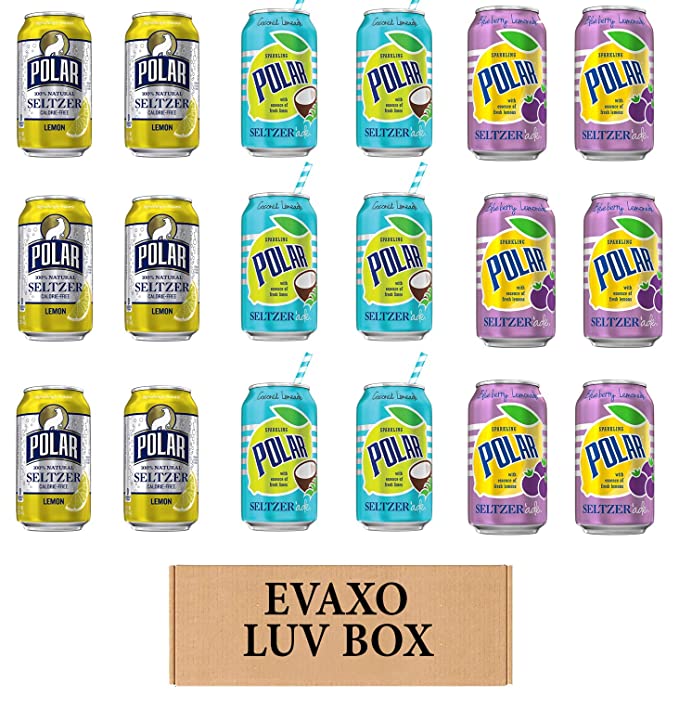 LUV BOX - VARIETY POLAR SELTZER WATER , 12oz CANS , PACK OF 18 , lemon , SELTZER'ADE BLUEBERRY LEMONADE ,SELTZER'ADE COCONUT LEMONADE by evaxo - 301158414917