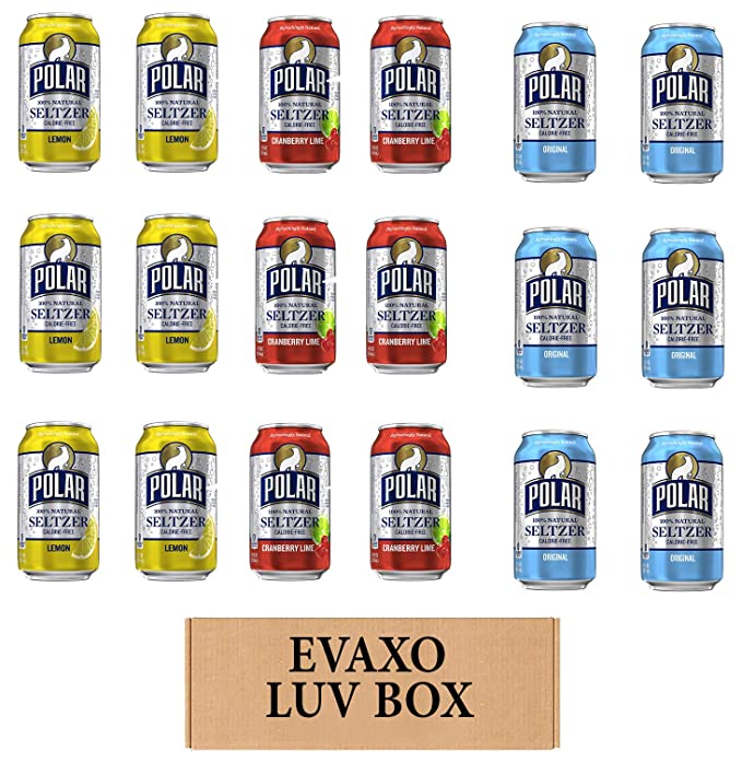 LUV BOX - VARIETY POLAR SELTZER WATER , 12oz CANS , PACK OF 18 , lemon , CRANBERRY LIME , ORIGINAL by evaxo - 301158414986