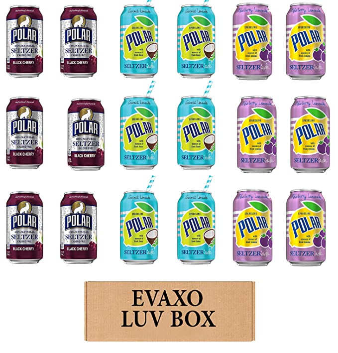  LUV BOX - VARIETY POLAR SELTZER WATER , 12oz CANS , PACK OF 18 , black cherry , SELTZER'ADE BLUEBERRY LEMONADE ,SELTZER'ADE COCONUT LEMONADE by evaxo  - 301158415037