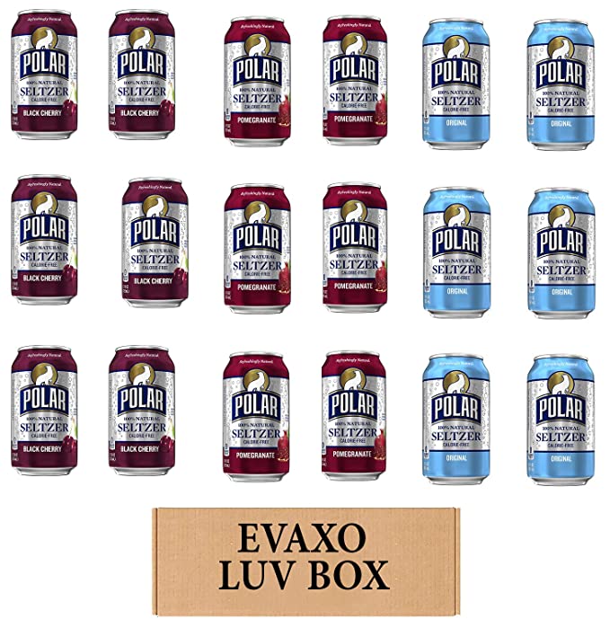  LUV BOX - VARIETY POLAR SELTZER WATER , 12oz CANS , PACK OF 18 , black cherry , ORIGINAL ,POMEGRANATE by evaxo  - 301158415099