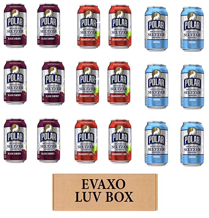 LUV BOX - VARIETY POLAR SELTZER WATER , 12oz CANS , PACK OF 18 , black cherry , CRANBERRY LIME ,ORIGINAL by evaxo - 301158415105