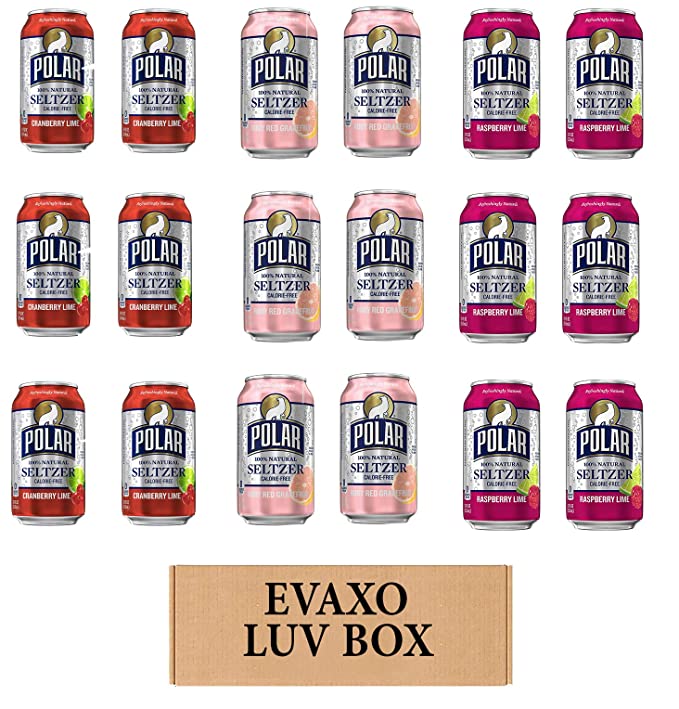  LUV BOX - VARIETY POLAR SELTZER WATER , 12oz CANS , PACK OF 18 , CRANBERRY LIME , RUBY RED GRAPEFRUIT ,RASPBERRY LIME by evaxo  - 301158415143