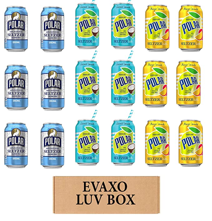  LUV BOX - VARIETY POLAR SELTZER WATER , 12oz CANS , PACK OF 18 , ORIGINAL , SELTZER'ADE COCONUT LEMONADE , SELTZER'ADE MANGO LEMONADE by evaxo  - 301158415273