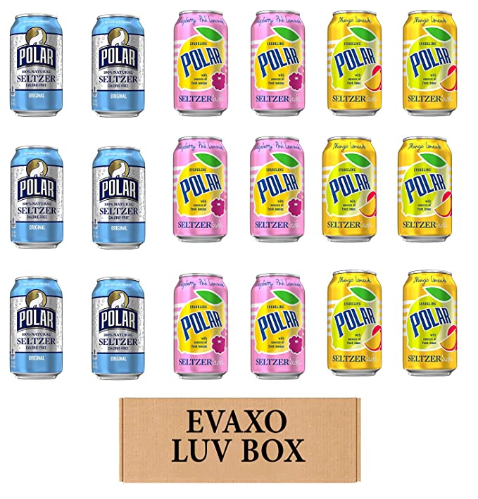  LUV BOX - VARIETY POLAR SELTZER WATER , 12oz CANS , PACK OF 18 , ORIGINAL , SELTZER'ADE MANGO LEMONADE , SELTZER'ADE RASPBERRY MANGO LEMONADE by evaxo  - 301158415280