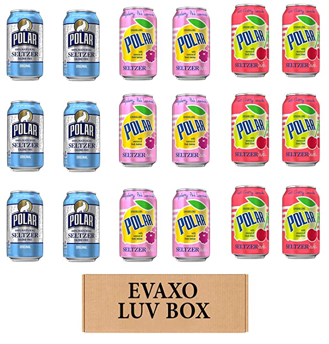  LUV BOX - VARIETY POLAR SELTZER WATER , 12oz CANS , PACK OF 18 , ORIGINAL , SELTZER'ADE RASPBERRY MANGO LEMONADE , SELTZER'ADE TART CHERRY LIMONADE by evaxo  - 301158415297