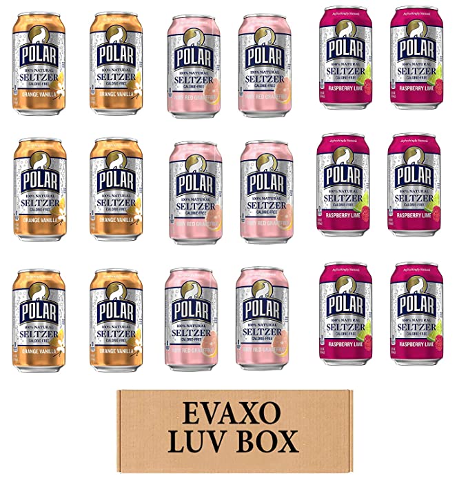  LUV BOX - VARIETY POLAR SELTZER WATER , 12oz CANS , PACK OF 18 , ORANGE VANILLA , RUBY RED GRAPEFRUIT , RASPBERRY LIME by evaxo  - 301158415389