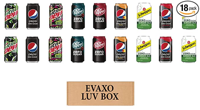  LUV BOX – VARIETY ZERO SUGAR SOFT DRINKS 12oz , PACK OF 18 ,Mtn Dew Zero Sugar ,Pepsi Zero Sugar ,Mtn Dew Major Melon Zero Sugar ,Dr Pepper Zero Sugar Cherry ,Dr Pepper Zero SugarPepsi Mango Zero Sugar ,Schweppes Ginger Ale Zero Sugar ,Pepsi Zero Sugar W - 301158415662