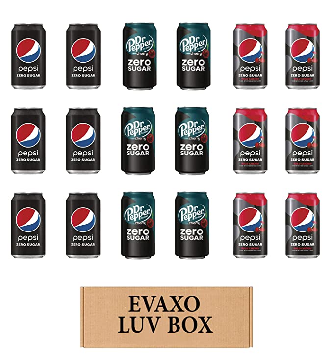 LUV BOX – VARIETY ZERO SUGAR SOFT DRINKS 12oz , PACK OF 18 ,Pepsi Zero Sugar ,Dr Pepper Zero Sugar Cherry ,Pepsi Zero Sugar Wild Cherry ,by evaxo - 301158415853