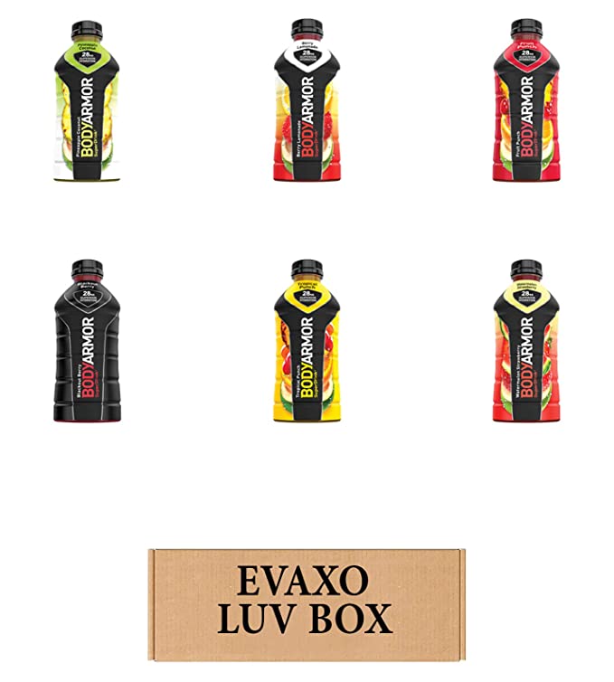 LUV BOX – VARIETY BODYARMOR ENERGY DRINKS 28 OZ BOTTLES, PACK OF 6 ,FRUIT PUNCH, BLACKOUT BERRY, TROPICAL PUNCH, WATERMELON STRAWBERRY, PINEAPPLE COCONUT, BERRY LEMONADE,by evaxo - 301158416096