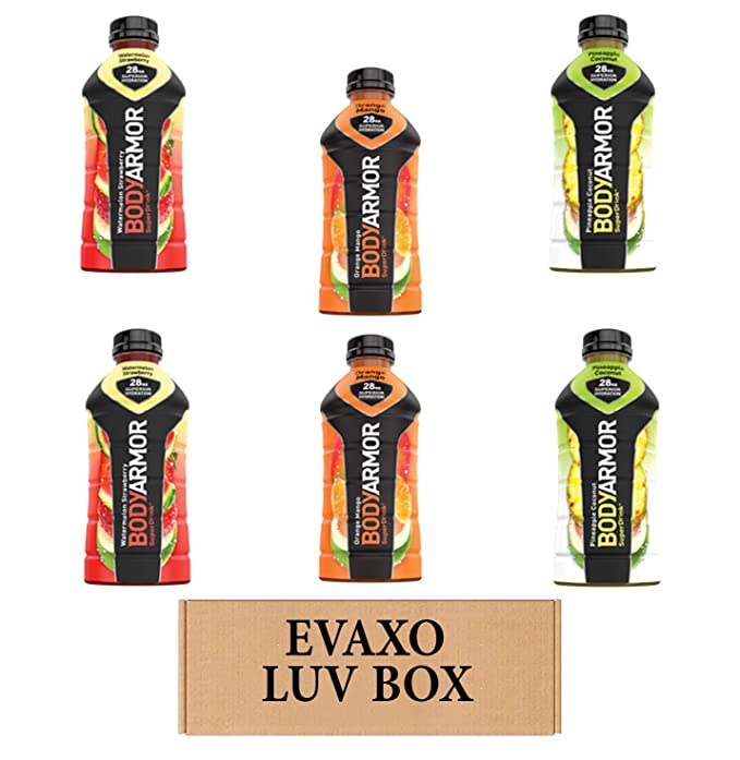 LUV BOX – VARIETY BODYARMOR ENERGY DRINKS 28 OZ BOTTLES, PACK OF 6 ,ORANGE MANGO, WATERMELON STRAWBERRY, PINEAPPLE COCONUT,by evaxo - 301158416287