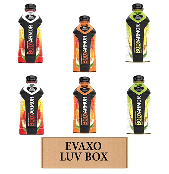  LUV BOX – VARIETY BODYARMOR ENERGY DRINKS 28 OZ BOTTLES, PACK OF 6 ,ORANGE MANGO, PINEAPPLE COCONUT, BERRY LEMONADE,by evaxo  - 301158416294