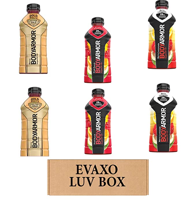  LUV BOX – VARIETY BODYARMOR ENERGY DRINKS 28 OZ BOTTLES, PACK OF 6 ,FRUIT PUNCH, BERRY LEMONADE, GOLD BERRY,by evaxo  - 301158416461