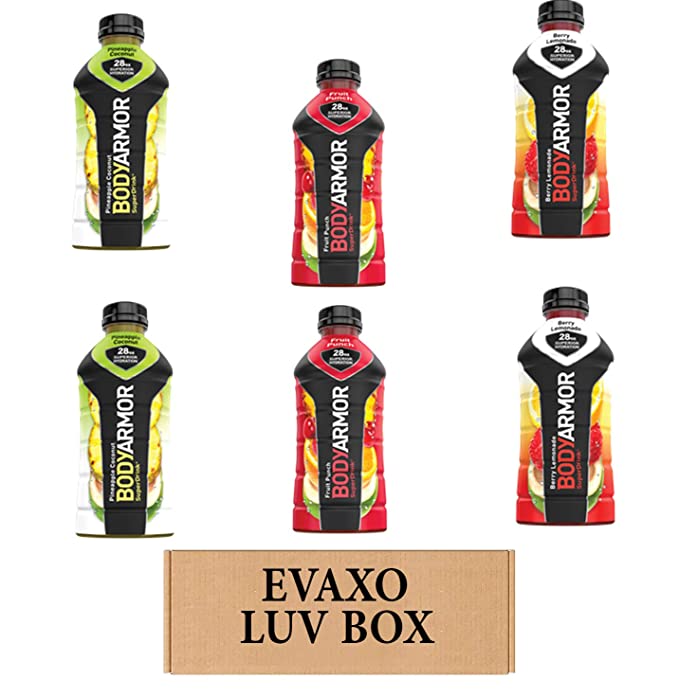 LUV BOX – VARIETY BODYARMOR ENERGY DRINKS 28 OZ BOTTLES, PACK OF 6 ,FRUIT PUNCH, PINEAPPLE COCONUT, BERRY LEMONADE,by evaxo - 301158416478