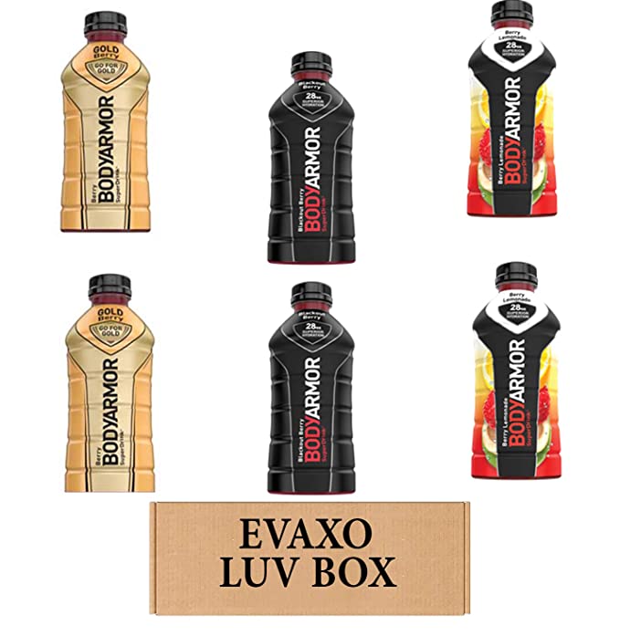 LUV BOX – VARIETY BODYARMOR ENERGY DRINKS 28 OZ BOTTLES, PACK OF 6 ,BLACKOUT BERRY, BERRY LEMONADE, GOLD BERRY,by evaxo - 301158416614