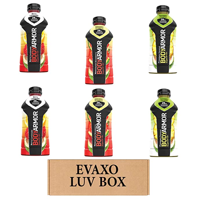 LUV BOX – VARIETY BODYARMOR ENERGY DRINKS 28 OZ BOTTLES, PACK OF 6 ,WATERMELON STRAWBERRY, PINEAPPLE COCONUT, BERRY LEMONADE,by evaxo - 301158416751