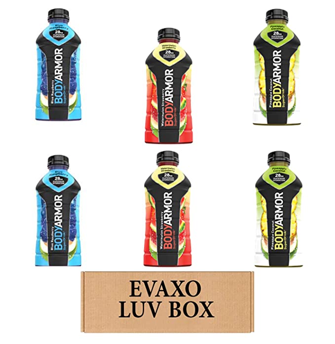 LUV BOX – VARIETY BODYARMOR ENERGY DRINKS 28 OZ BOTTLES, PACK OF 6 ,WATERMELON STRAWBERRY, PINEAPPLE COCONUT, BLUE RASPBERRY,by evaxo - 301158416744
