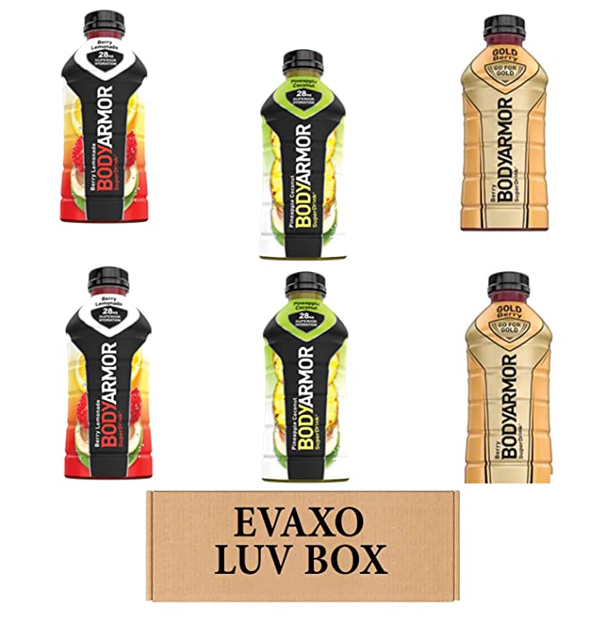 LUV BOX – VARIETY BODYARMOR ENERGY DRINKS 28 OZ BOTTLES, PACK OF 6 ,PINEAPPLE COCONUT, BERRY LEMONADE, GOLD BERRY,by evaxo - 301158416782