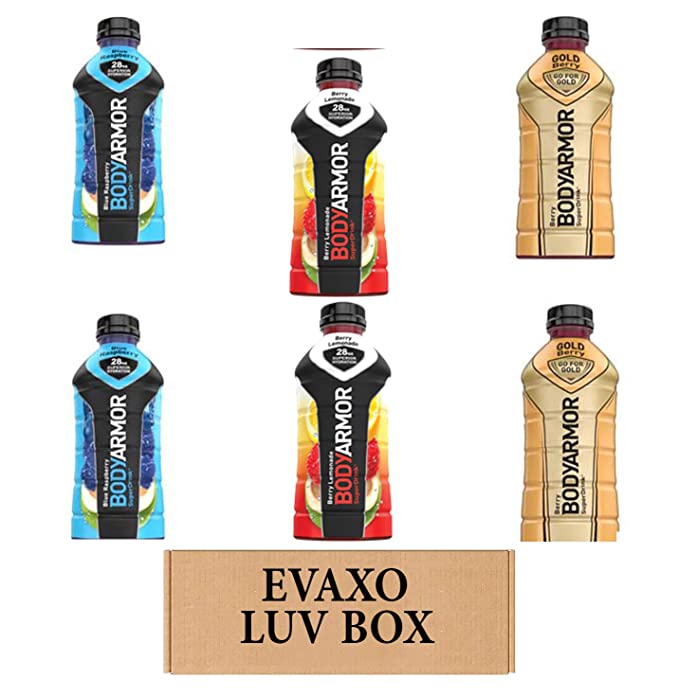 LUV BOX – VARIETY BODYARMOR ENERGY DRINKS 28 OZ BOTTLES, PACK OF 6 ,BERRY LEMONADE, GOLD BERRY, BLUE RASPBERRY,by evaxo - 301158416812