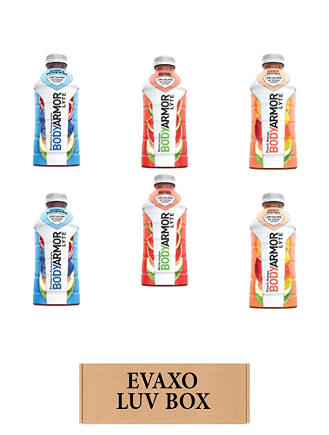 Evaxo – VARIETY BODYARMOR Lyte ENERGY DRINKS 28 OZ BOTTLES, PACK OF 6 ,Watermelon, Blueberry Pomegranate, Peach Mango,by evaxo - 301158416836