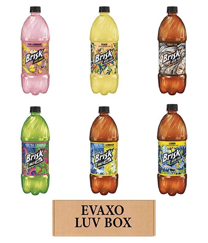 LUV BOX – VARIETY BRISK DRINKS 1 liter BOTTLES, PACK OF 6 ,Tea Watermelon Lemonade, Pineapple Passionfruit, Pink Lemonade, Fruit Punch, Tea Lemonade, Sweet Tea,by evaxo - 301158416942