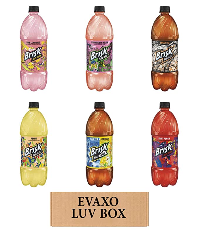 LUV BOX – VARIETY BRISK DRINKS 1 liter BOTTLES, PACK OF 6 ,Iced Tea Strawberry Melon, Pineapple Passionfruit, Pink Lemonade, Fruit Punch, Tea Lemonade, Sweet Tea,by evaxo - 301158416973