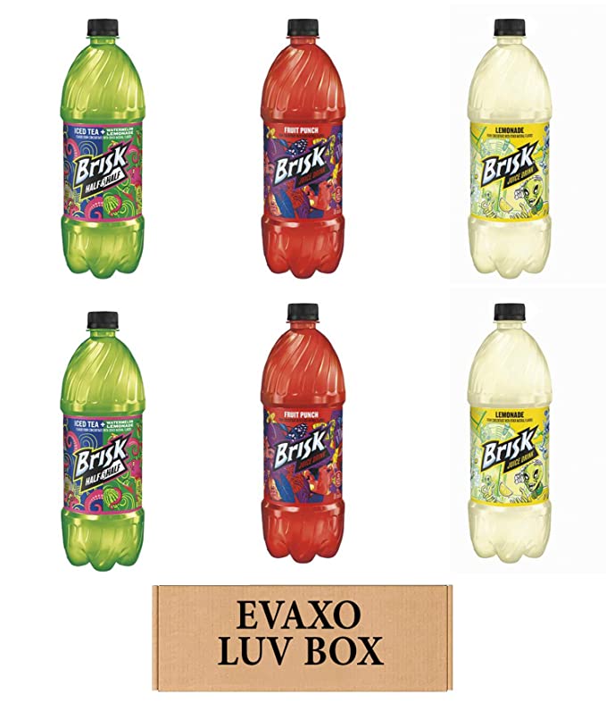 LUV BOX – VARIETY BRISK DRINKS 1 liter BOTTLES, PACK OF 6 , Tea Watermelon Lemonade, Lemonade, Fruit Punch,by evaxo - 301158417437