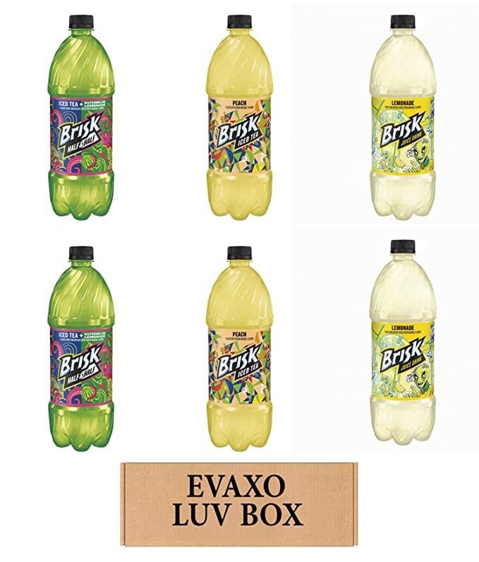LUV BOX – VARIETY BRISK DRINKS 1 liter BOTTLES, PACK OF 6 , Tea Watermelon Lemonade, Pineapple Passionfruit, Lemonade,by evaxo - 301158417499