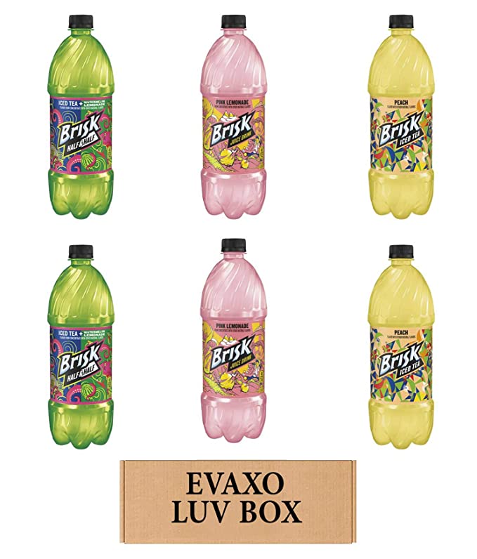 LUV BOX – VARIETY BRISK DRINKS 1 liter BOTTLES, PACK OF 6 , Tea Watermelon Lemonade, Pineapple Passionfruit, Pink Lemonade,by evaxo - 301158417505