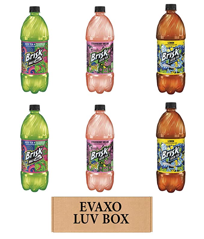 LUV BOX – VARIETY BRISK DRINKS 1 liter BOTTLES, PACK OF 6 , Tea Watermelon Lemonade, Iced Tea Strawberry Melon, Iced Tea Lemon,by evaxo - 301158417512
