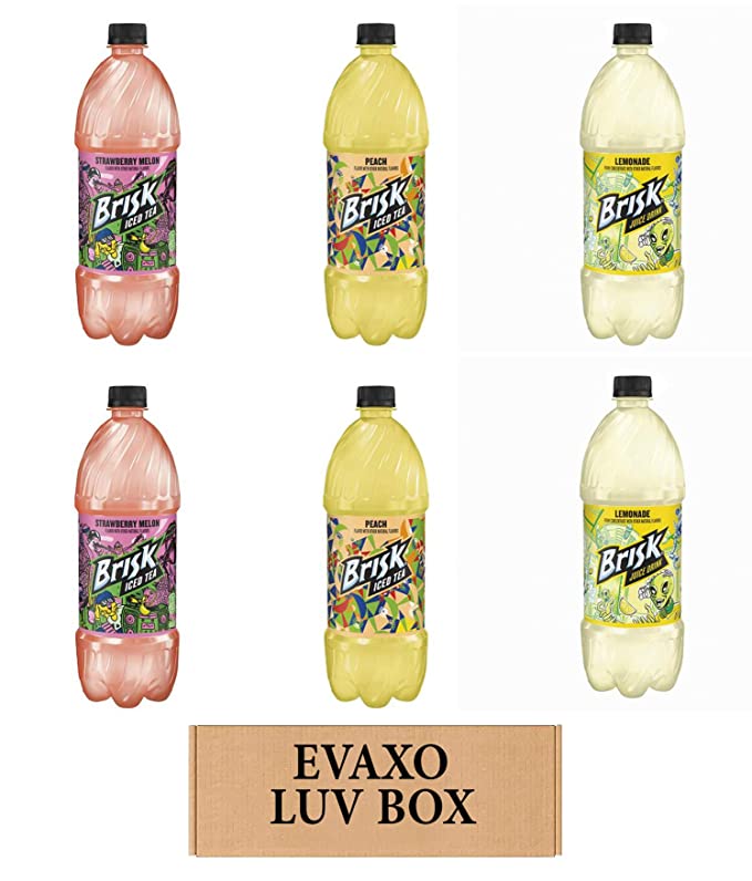 LUV BOX – VARIETY BRISK DRINKS 1 liter BOTTLES, PACK OF 6 , Iced Tea Strawberry Melon, Pineapple Passionfruit, Lemonade,by evaxo - 301158417710