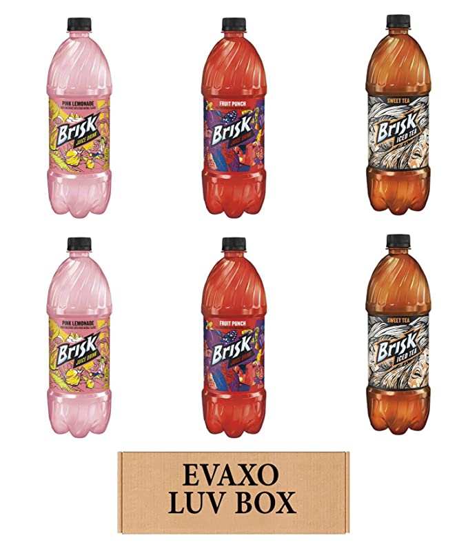 LUV BOX – VARIETY BRISK DRINKS 1 liter BOTTLES, PACK OF 6 , Pink Lemonade, Fruit Punch, Sweet Tea, - 301158417949