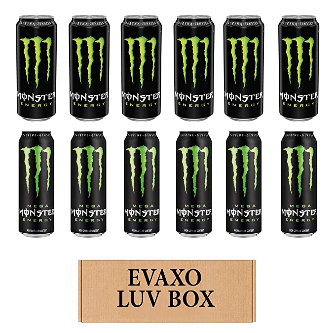 LUV BOX - Variety Monster Drink 500ml Cans Pack of 12,Energy original,Mega Energy,by evaxo - 301158420529