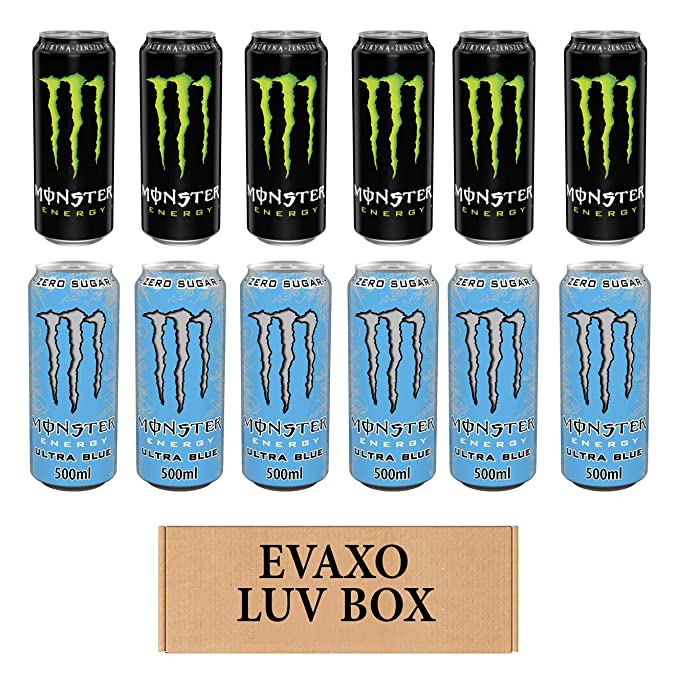  LUV BOX - Variety Monster Drink 500ml Cans Pack of 12,Energy original,Energy Ultra Blue,by evaxo  - 301158420567