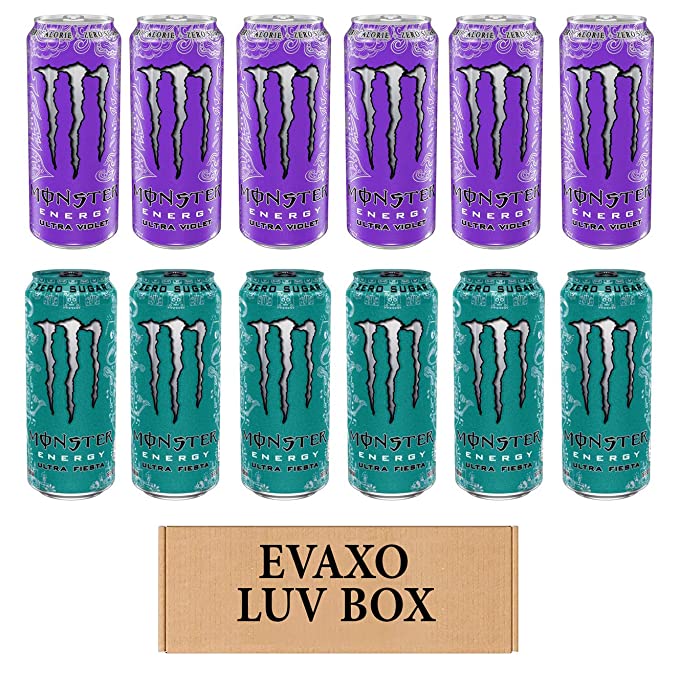  LUV BOX - Variety Monster Drink 500ml Cans Pack of 12,Energy Ultra Violet,Energy Ultra Fiesta,by evaxo  - 301158420963