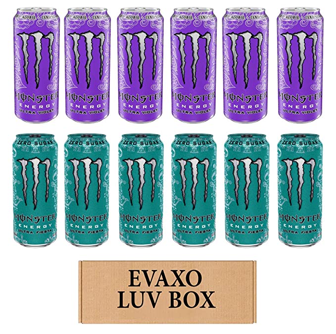 LUV BOX - Variety Monster Drink 500ml Cans Pack of 12,Energy Ultra Violet,Energy Ultra Fiesta,by evaxo - 301158420963