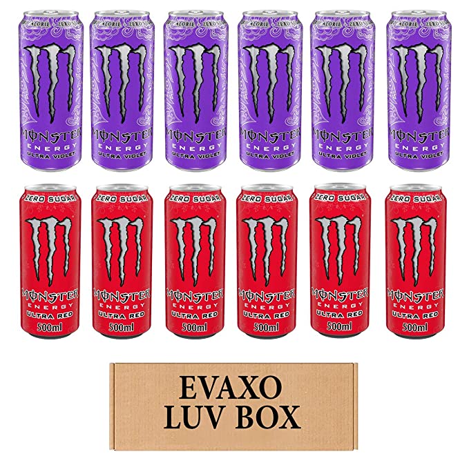  LUV BOX - Variety Monster Drink 500ml Cans Pack of 12,Energy Ultra Violet,Energy Ultra Red,by evaxo  - 301158420970