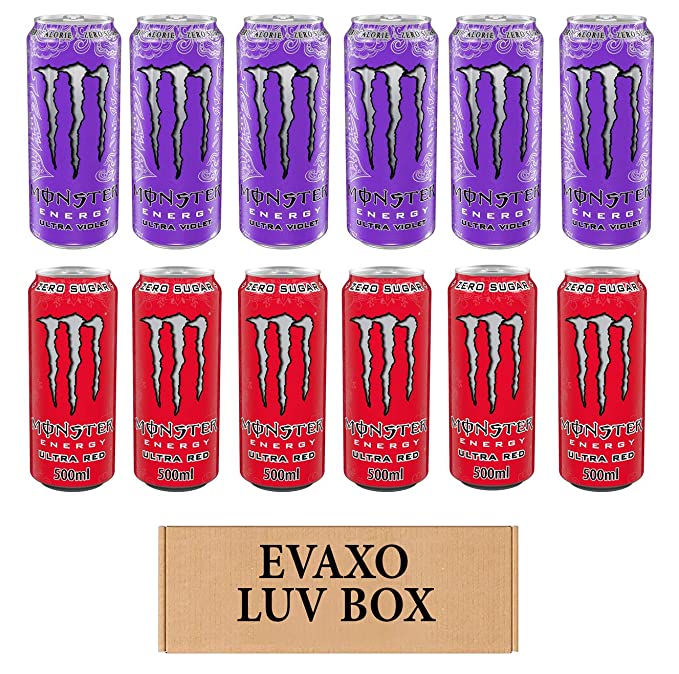 LUV BOX - Variety Monster Drink 500ml Cans Pack of 12,Energy Ultra Violet,Energy Ultra Red,by evaxo - 301158420970