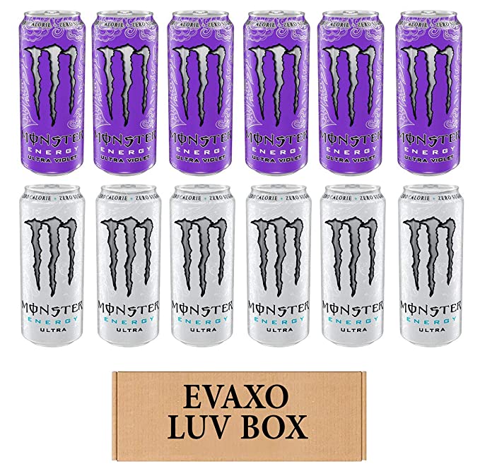 LUV BOX - Variety Monster Drink 500ml Cans Pack of 12,Energy Ultra Violet,Zero Ultra,by evaxo - 301158420994