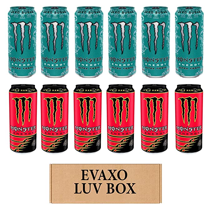 LUV BOX - Variety Monster Drink 500ml Cans Pack of 12,Energy Ultra Fiesta,Energy Lewis Hamilt,by evaxo - 301158421182