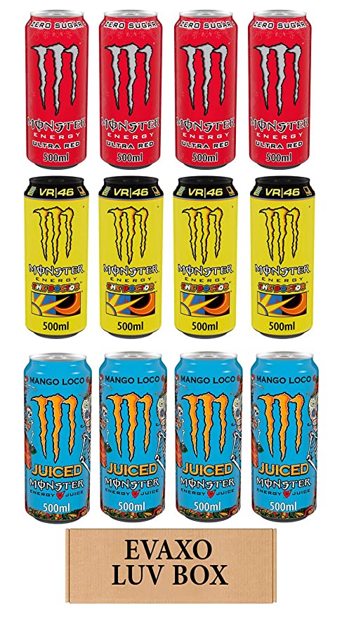 LUV BOX - Variety Monster Drink 500ml Cans Pack of 12,Mango Loco,Energy Ultra Red,The Doctor by evaxo - 301158422639