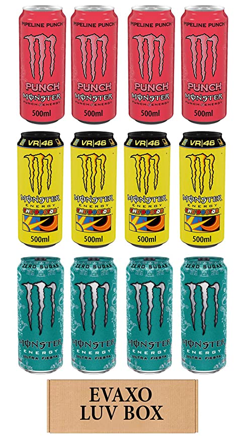 LUV BOX - Variety Monster Drink 500ml Cans Pack of 12,Energy Ultra Fiesta,Pipeline Punch,The Doctor by evaxo - 301158422844