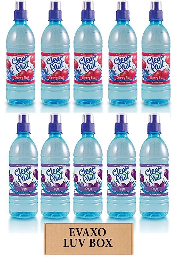 LUV BOX - Variety Clear Fruit Water Sport 16.9 Oz Bottles ,Pack of 10,Grape,Cherry Blast by evaxo - 301158423025