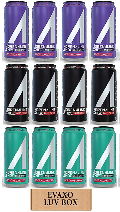 LUV BOX - Variety Adrenaline Shoc Smart Energy Drink 16 oz Cans Pack of 12,Shoc Wave,Watermelon,Acai Berry,by evaxo - 301158423698